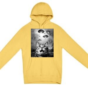 Funny Meme Cat Selfie With Alien Ufos Funny Cat Lovers Aliens Ufo Premium Pullover Hoodie