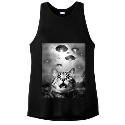 Funny Meme Cat Selfie With Alien Ufos Funny Cat Lovers Aliens Ufo Ladies PosiCharge Tri-Blend Wicking Tank