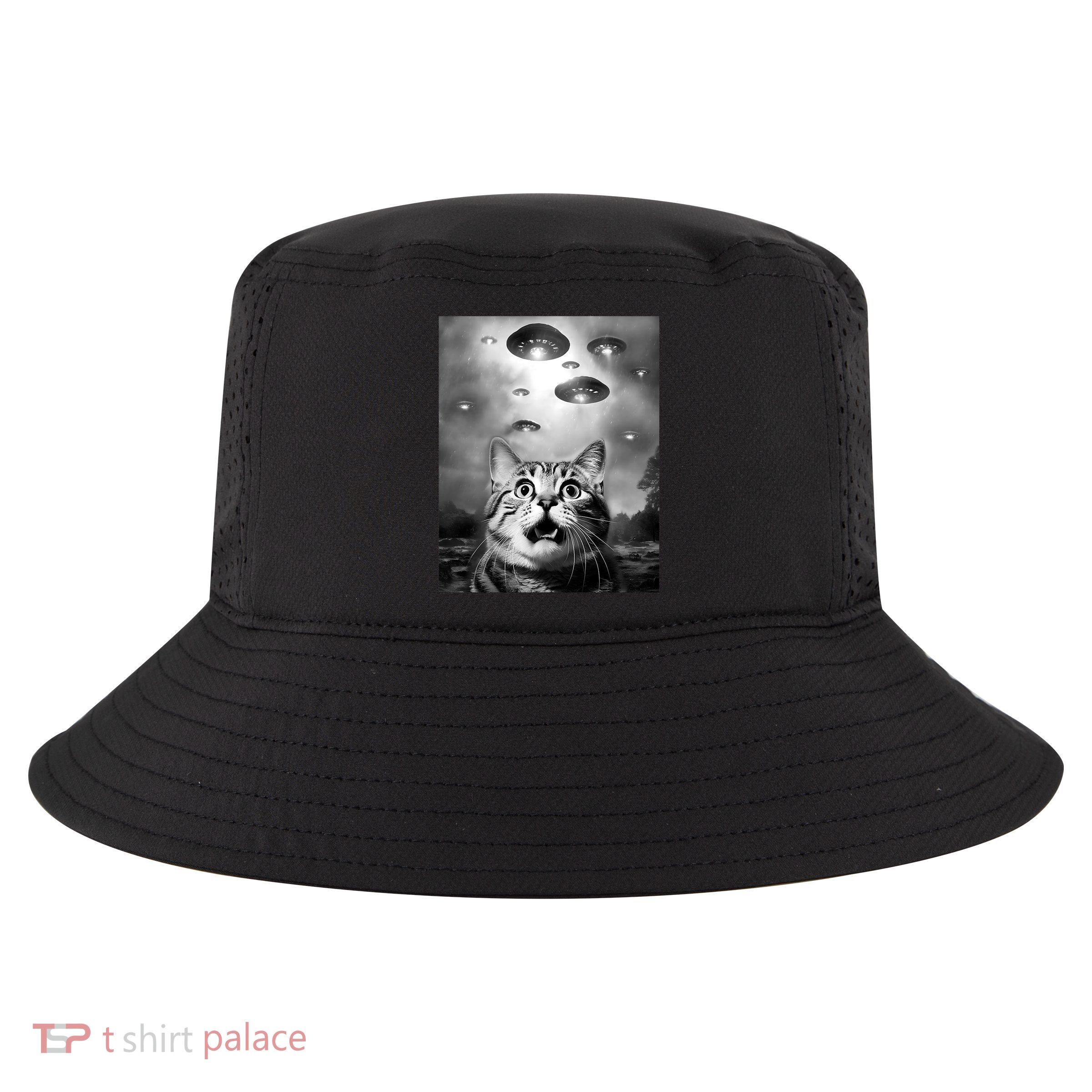 Funny Meme Cat Selfie With Alien Ufos Funny Cat Lovers Aliens Ufo Cool Comfort Performance Bucket Hat