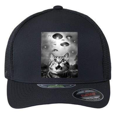 Funny Meme Cat Selfie With Alien Ufos Funny Cat Lovers Aliens Ufo Flexfit Unipanel Trucker Cap