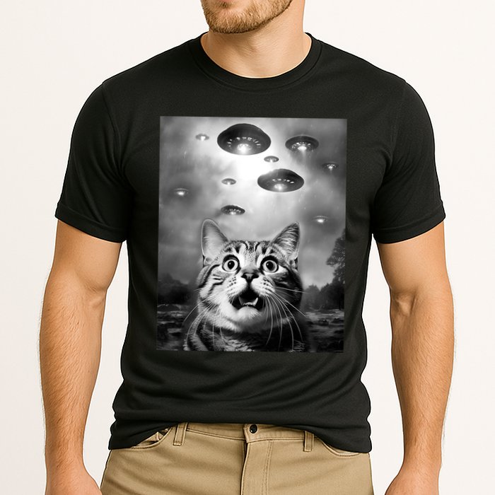Funny Meme Cat Selfie With Alien Ufos Funny Cat Lovers Aliens Ufo Cooling Performance Crew T-Shirt