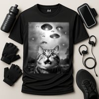 Funny Meme Cat Selfie With Alien Ufos Funny Cat Lovers Aliens Ufo Cooling Performance Crew T-Shirt