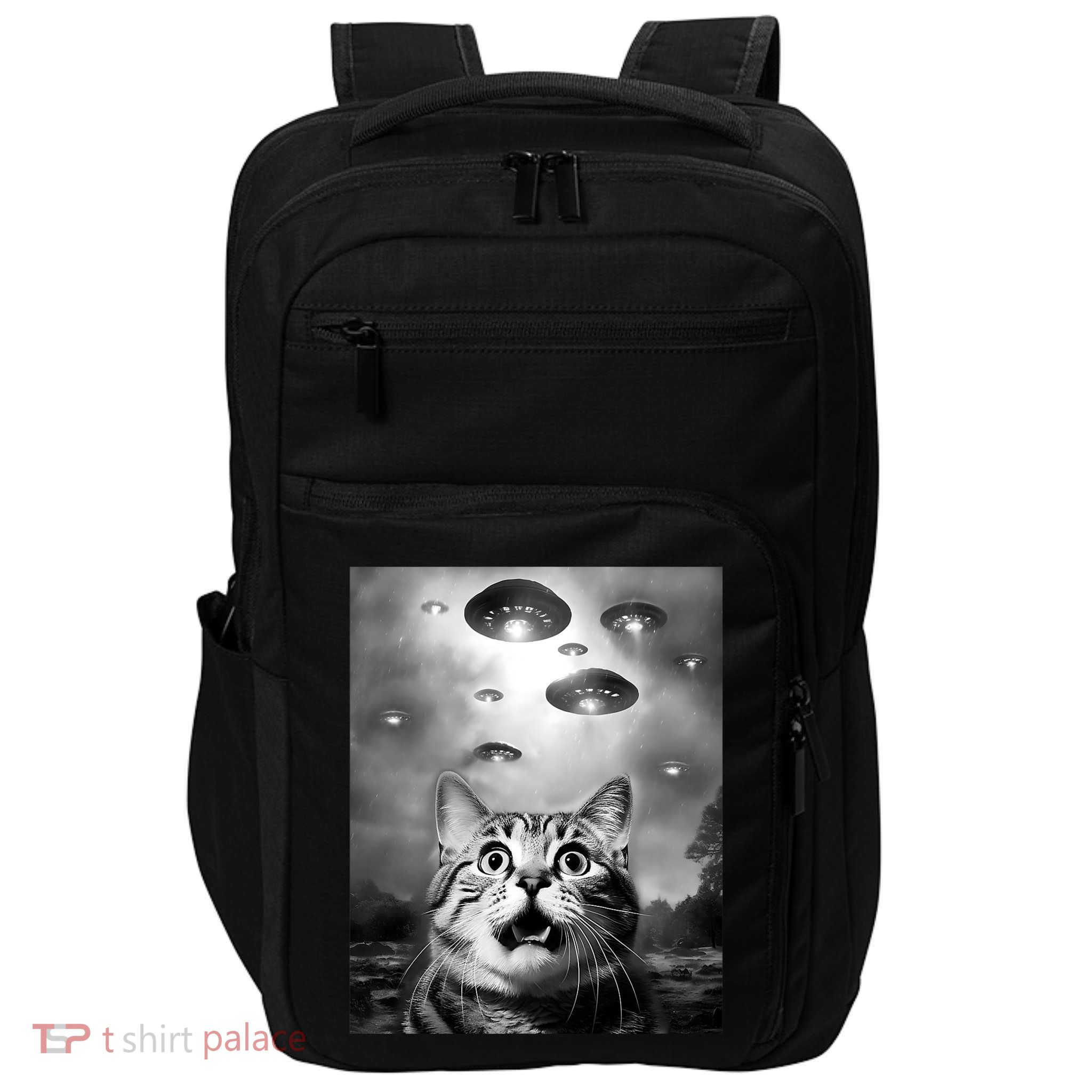 Funny Meme Cat Selfie With Alien Ufos Funny Cat Lovers Aliens Ufo Impact Tech Backpack