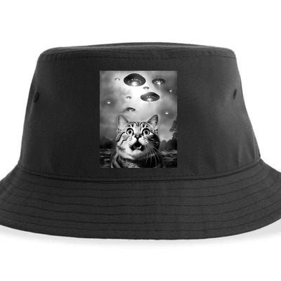 Funny Meme Cat Selfie With Alien Ufos Funny Cat Lovers Aliens Ufo Sustainable Bucket Hat