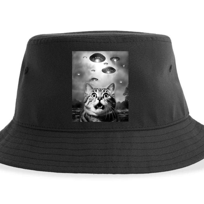Funny Meme Cat Selfie With Alien Ufos Funny Cat Lovers Aliens Ufo Sustainable Bucket Hat