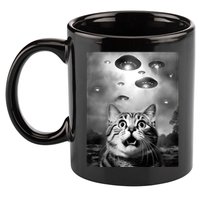 Funny Meme Cat Selfie With Alien Ufos Funny Cat Lovers Aliens Ufo 11oz C Handle Ceramic Mug