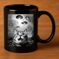 Funny Meme Cat Selfie With Alien Ufos Funny Cat Lovers Aliens Ufo 11oz C Handle Ceramic Mug
