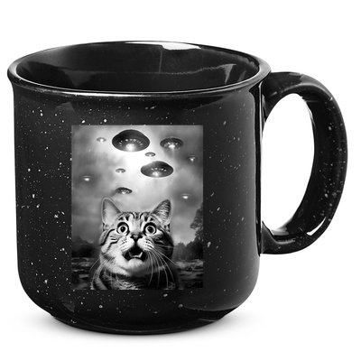 Funny Meme Cat Selfie With Alien Ufos Funny Cat Lovers Aliens Ufo 15oz Campfire Ceramic Mug