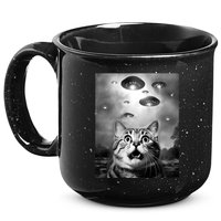 Funny Meme Cat Selfie With Alien Ufos Funny Cat Lovers Aliens Ufo 15oz Campfire Ceramic Mug