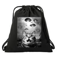 Funny Meme Cat Selfie With Alien Ufos Funny Cat Lovers Aliens Ufo Drawstring Bag