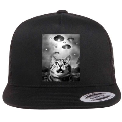 Funny Meme Cat Selfie With Alien Ufos Funny Cat Lovers Aliens Ufo Flatbill Hat
