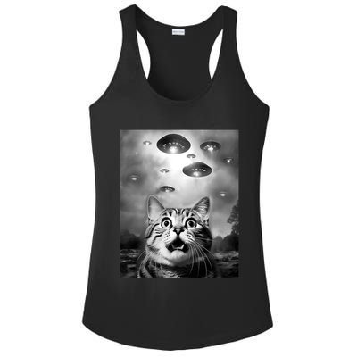 Funny Meme Cat Selfie With Alien Ufos Funny Cat Lovers Aliens Ufo Ladies PosiCharge Competitor Racerback Tank