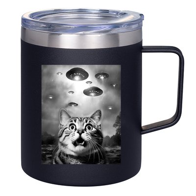 Funny Meme Cat Selfie With Alien Ufos Funny Cat Lovers Aliens Ufo 12oz Stainless Steel Coffee Mug