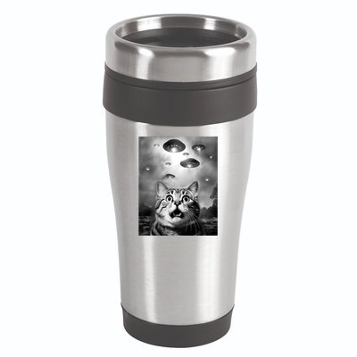 Funny Meme Cat Selfie With Alien Ufos Funny Cat Lovers Aliens Ufo 16oz Travel Tumbler