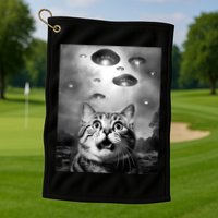 Funny Meme Cat Selfie With Alien Ufos Funny Cat Lovers Aliens Ufo Golf Towel