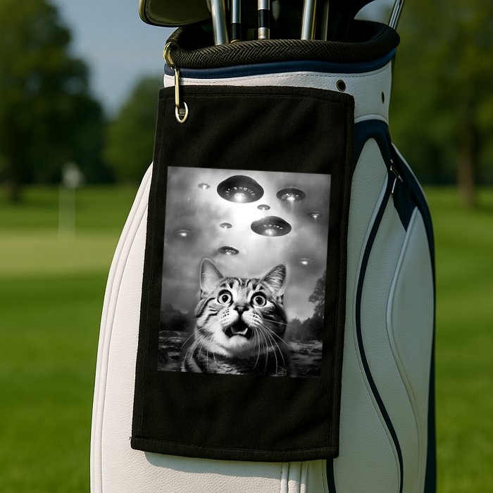 Funny Meme Cat Selfie With Alien Ufos Funny Cat Lovers Aliens Ufo Golf Towel