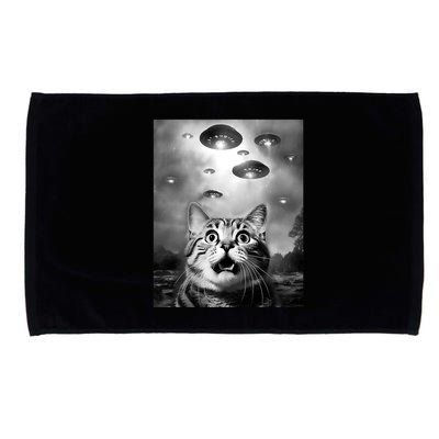 Funny Meme Cat Selfie With Alien Ufos Funny Cat Lovers Aliens Ufo Microfiber Hand Towel