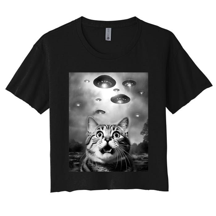Funny Meme Cat Selfie With Alien Ufos Funny Cat Lovers Aliens Ufo Crop Top