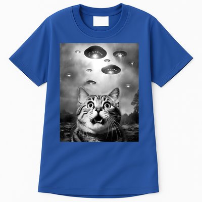 Funny Meme Cat Selfie With Alien Ufos Funny Cat Lovers Aliens Ufo Tall T-Shirt