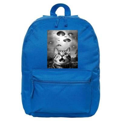 Funny Meme Cat Selfie With Alien Ufos Funny Cat Lovers Aliens Ufo 16 in Basic Backpack