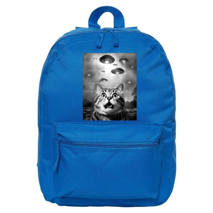 Funny Meme Cat Selfie With Alien Ufos Funny Cat Lovers Aliens Ufo 16 in Basic Backpack