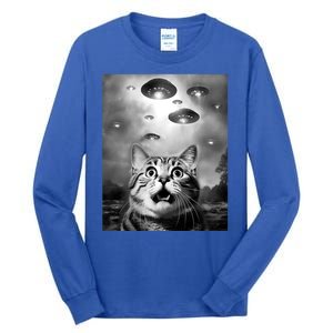 Funny Meme Cat Selfie With Alien Ufos Funny Cat Lovers Aliens Ufo Tall Long Sleeve T-Shirt