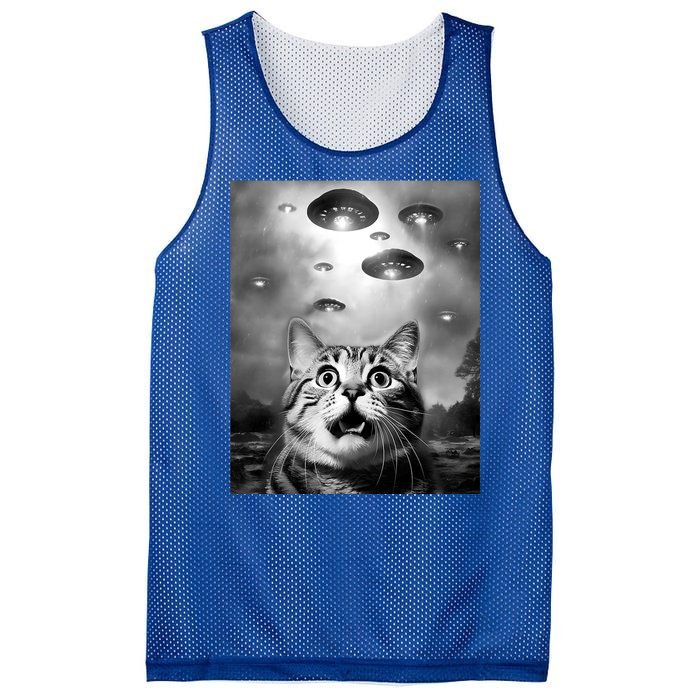 Funny Meme Cat Selfie With Alien Ufos Funny Cat Lovers Aliens Ufo Mesh Reversible Basketball Jersey Tank