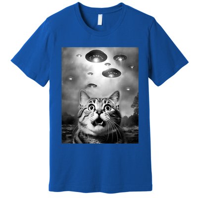Funny Meme Cat Selfie With Alien Ufos Funny Cat Lovers Aliens Ufo Premium T-Shirt