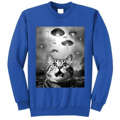 Funny Meme Cat Selfie With Alien Ufos Funny Cat Lovers Aliens Ufo Tall Sweatshirt