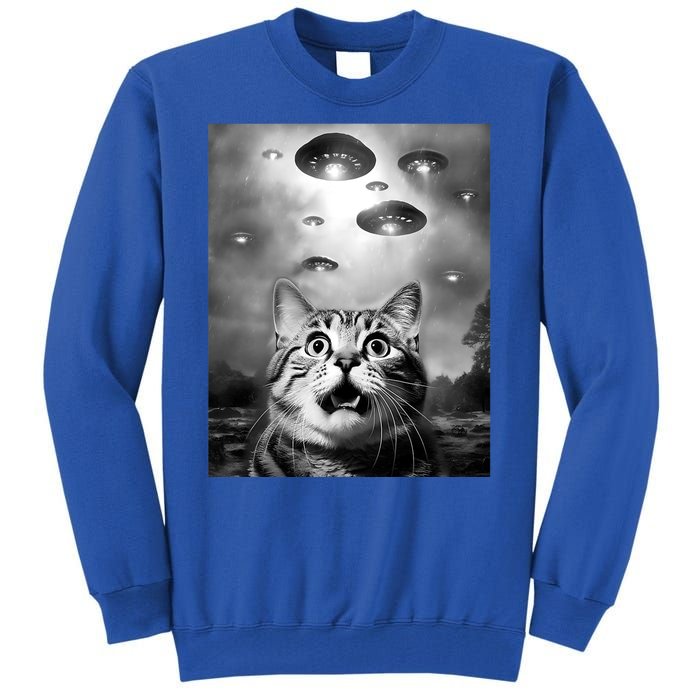 Funny Meme Cat Selfie With Alien Ufos Funny Cat Lovers Aliens Ufo Tall Sweatshirt