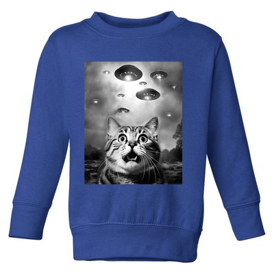 Funny Meme Cat Selfie With Alien Ufos Funny Cat Lovers Aliens Ufo Toddler Sweatshirt