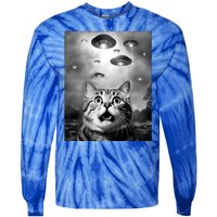 Funny Meme Cat Selfie With Alien Ufos Funny Cat Lovers Aliens Ufo Tie-Dye Long Sleeve Shirt