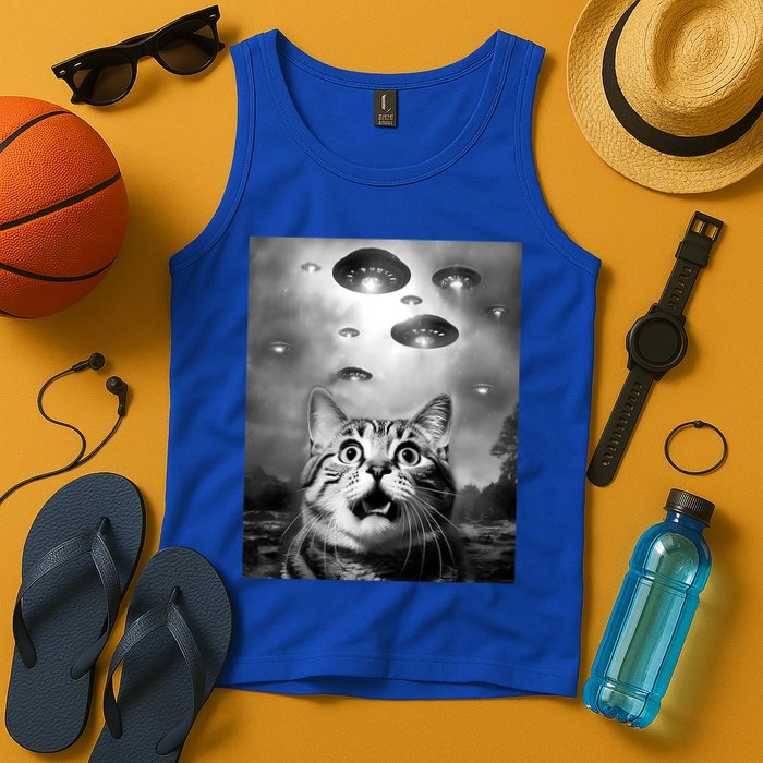 Funny Meme Cat Selfie With Alien Ufos Funny Cat Lovers Aliens Ufo Tank Top