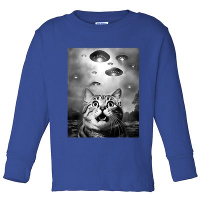 Funny Meme Cat Selfie With Alien Ufos Funny Cat Lovers Aliens Ufo Toddler Long Sleeve Shirt