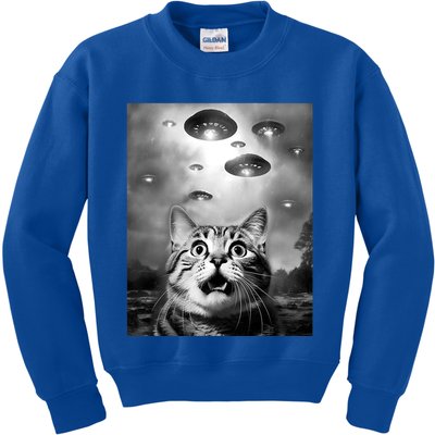Funny Meme Cat Selfie With Alien Ufos Funny Cat Lovers Aliens Ufo Kids Sweatshirt