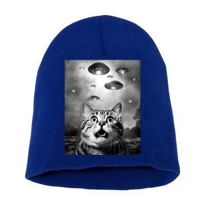 Funny Meme Cat Selfie With Alien Ufos Funny Cat Lovers Aliens Ufo Short Acrylic Beanie