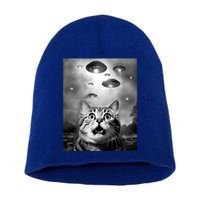 Funny Meme Cat Selfie With Alien Ufos Funny Cat Lovers Aliens Ufo Short Acrylic Beanie