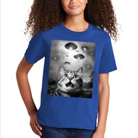 Funny Meme Cat Selfie With Alien Ufos Funny Cat Lovers Aliens Ufo Kids T-Shirt