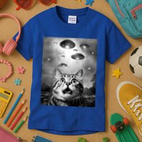 Funny Meme Cat Selfie With Alien Ufos Funny Cat Lovers Aliens Ufo Kids T-Shirt