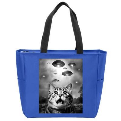 Funny Meme Cat Selfie With Alien Ufos Funny Cat Lovers Aliens Ufo Zip Tote Bag