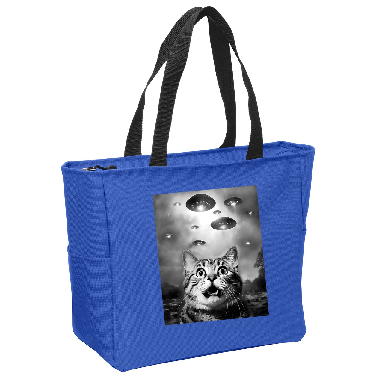 Funny Meme Cat Selfie With Alien Ufos Funny Cat Lovers Aliens Ufo Zip Tote Bag