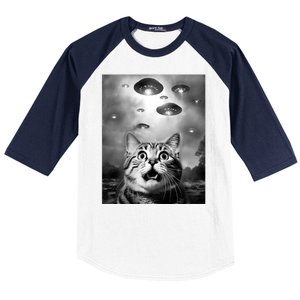 Funny Meme Cat Selfie With Alien Ufos Funny Cat Lovers Aliens Ufo Baseball Sleeve Shirt