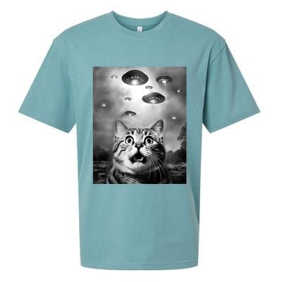 Funny Meme Cat Selfie With Alien Ufos Funny Cat Lovers Aliens Ufo Sueded Cloud Jersey T-Shirt