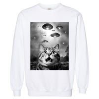 Funny Meme Cat Selfie With Alien Ufos Funny Cat Lovers Aliens Ufo Garment-Dyed Sweatshirt