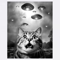 Funny Meme Cat Selfie With Alien Ufos Funny Cat Lovers Aliens Ufo Garment-Dyed Sweatshirt
