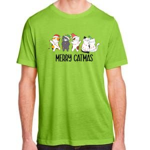 Funny Merry Catmas Cat Mom Dad Lover Xmas With Santa Hats Gift Adult ChromaSoft Performance T-Shirt