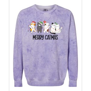 Funny Merry Catmas Cat Mom Dad Lover Xmas With Santa Hats Gift Colorblast Crewneck Sweatshirt