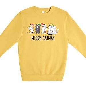 Funny Merry Catmas Cat Mom Dad Lover Xmas With Santa Hats Gift Premium Crewneck Sweatshirt