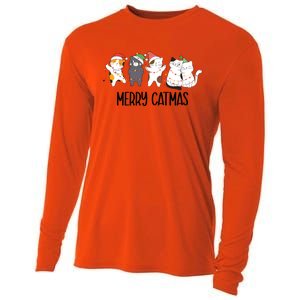 Funny Merry Catmas Cat Mom Dad Lover Xmas With Santa Hats Gift Cooling Performance Long Sleeve Crew