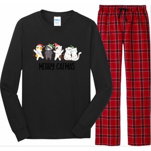 Funny Merry Catmas Cat Mom Dad Lover Xmas With Santa Hats Gift Long Sleeve Pajama Set